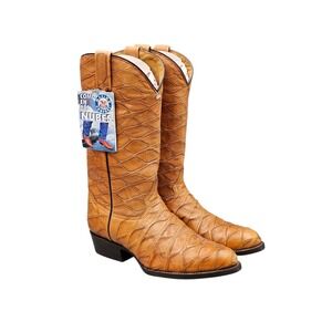 Rudel Men's Size 7.5 E US Rare VTG Deadstock Tan Elephant Embossed Leather Boots